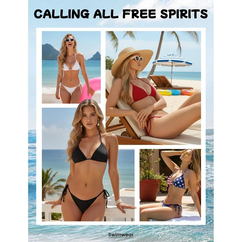 Buauty Women's String Bikini Sets Sexy Halter Two Piece Swimsuit Padded Top M